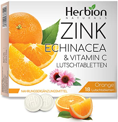 Herbion Naturals Zink, Echinacea & Vitamin C Lutschtabletten mit natürlichem Orangengeschmack, 18 CT, Nahrungsergänzung, unterstützt das Immunsystem, für Erwachsene und Kinder ab 5