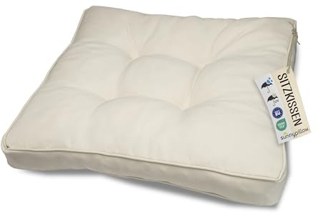 sunnypillow Cuscino Impermeabile per Mobili da Giardino in Rattan - Resistente ai Raggi UV - per Interni ed Esterni - Comoda Seduta 40x40x10 cm - Cremoso
