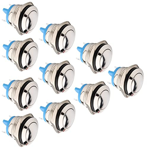 RUNCCI-YUN 10 PCS 16mm Momentaneo Pulsante Interruttore,Rontondo Mini Pulsanti Acciaio Inossidabile Impermeabile Interruttori per Campanello/Barca/Auto （testa rotonda）
