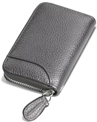 GADIEMKENSD Women Credit Card Holder Small RFID Wallet Zipper for Travel Leather Accordion Wallets Inserts Case Photo Business Cards Organizer Cute Compact Credit Card Slot Cash Slots Dark Gray