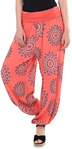 Malito - Pantalones Harem Damas algodón Estampado Oriental - Pantalones Hippie cómodo para la Playa y Todos los días - Aladdin Pantalones/Bombachos para Las Mujeres 7197 Coral