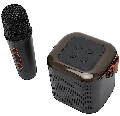 Karaokemaskin, RGB-ljus Trådlös Högtalare Mikrofonset Uppladdningsbart Stöd Minneskort Bärbart för Telefon för Fest (Svart)