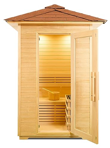 GLOBAL RELAX® | DHARANI S2 Outdoor Sauna Steinofen für 2 Personen | Hautpflege I Immunsystemstärkung I Entgiftung | Muskelentspannung I Stressabbau | Radio I USB I Bluetooth