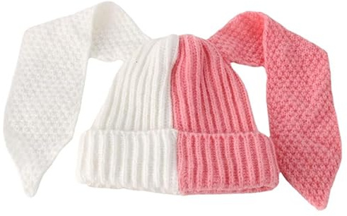 Blocchi di colore Knit Beanie Cappelli Carino Coniglio Orecchie Lunghe Cappello Grunge Fluffy Inverno Cap Caldo Knit Coniglio Crochet Hat, Rosa, Taglia unica