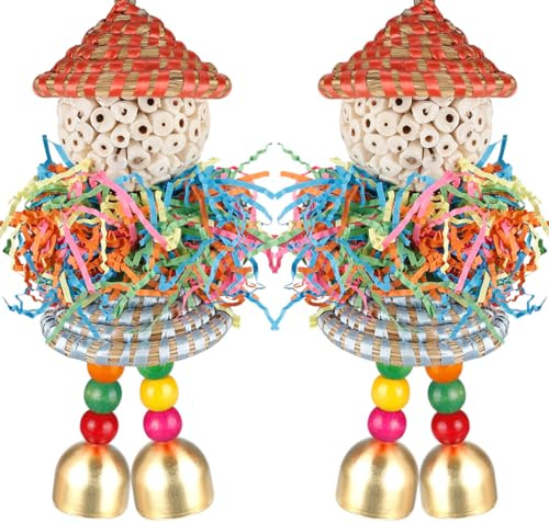 BBjinronjy 2PCS Bird Toys Parrot Foraging Shredder Hanging Toys Sola Balls with Bell for Small Parrots Parakeets Cockatiel Conures Love Birds Budgie Cage Toy