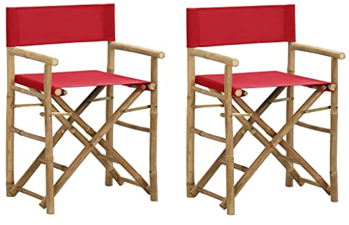 AJJHUUKI Klappbare Regiestühle, 2 Stück, roter Bambus und Stoff
