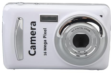 Digital Camera, 16MP 1080P HD Pocket Compact Camera with 2.4 Inch Screen, 16X Zoom Autofocus, Anti Shake, Portable Vlogging Camera, for Boys Girls Kids (White)