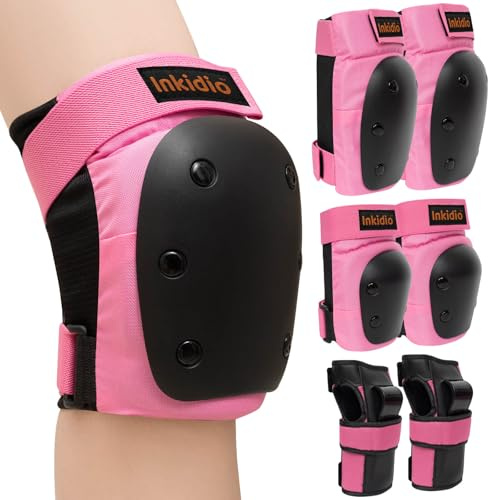 Inkidio Kids/Women/Men Protective Gear Set with Knee Pads, Elbow Pads, and Wrist Guards, Ideal for Roller Skate Inline Skating Skateboard Scooter Riding Cycling Bike(Small, Pink)