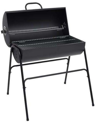 Homgoday Gril à Baril avec 2 Grilles de Cuisson Noir 80x95x90 cm Acier, Barbecue Grill d'Extérieur, BBQ à Charbon Smoker Fumoir pour Viande, Poisson, Fromage Cuisine extérieure