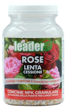 LEADER, Concime Granulare Specifico Per Rose, Vegetazione e Fioriture Rigorose, Lenta Cessione, Applicazione Facile ed Uniforme, Previene Fenomeni di Cascola e Cracking, Formato 1Kg