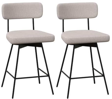 COSTWAY Set med 2 barstolar roterbara, barstol vadderad med ryggstöd och fotstöd, 63,5 cm sitthöjd, köksstol med metallram, diskbänk pall modern för kök, matsal (beige)