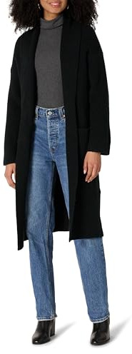 Amazon Essentials Gilet Long Surdimensionné en Coton Mélangé Épais et à Coutures Texturées Femme, Noir, XL