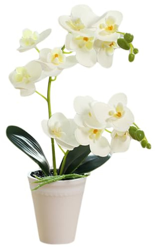 Orquídea artificial falsa en maceta orquídea artificial realista de 16 pulgadas orquídea artificial decorativa planta de orquídea falsa vívida y vibrante para el hogar la oficina la boda color blanco