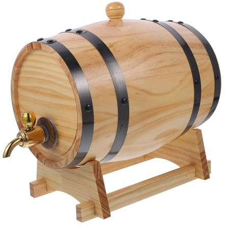 PRETYZOOM Wood Wine Barrel Whiskey Barrel Dispenser with Faucet, Wine Making Bucket for Home Decor and Bar, Stainless Steel Tap, Safe to Use Random Color