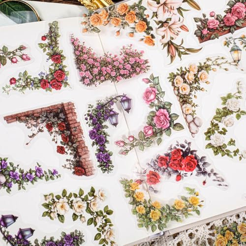 180 Blätter Hof Ecke Blume scrapbook papier Vintage Flowers Scrapbook Stickers Scrapbooking Journaling Zubehör Flower Aufkleber Blumen Sticker Aesthetic Bastelpapier für Diy Fotoalbum Junk Journal