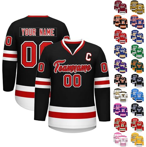 KONG JIMFAN Personalisiertes Eishockey Trikot,Hockey Kostüm für Erwachsene Locker Atmungsaktiv Eishockey Trikots mit Eigenem Namen Nummer Logo & Teamname,Sporttrikot für Fans(#A Black)