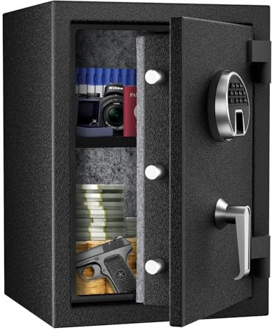 WASJOYE Biometrica Cassaforte Ignifuga, Casseforti a Muro per Impronte Digitali con Tastiera Digitale e Ricarica di Tipo C, Armadio Cassaforte Impermeabile per Casa Hotel Ufficio Soldi Gioielli, 40L