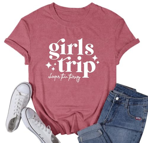 VQD Girls Trip Shirts for Women Travel Besties Tshirt Trip Cheaper Than Therapy Tee Tops Pink