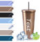 Gobelet Isotherme Personnalisable avec Paille et Couvercle Anti-Fuites - Tasse à Café Voyage en Acier Inoxydable 304,Cadeaux pour Femmes Hommes Anniversaire Mariage (Marron, 750ml)