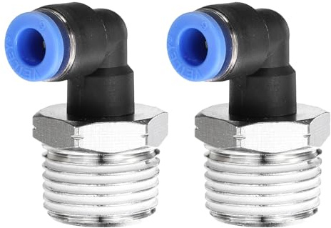 sourcing map 90 Push to Connect Fittings 1/2 NPT x 6mm ID 2pcs | Male Thread,Elbow Fitting Quick Connect Air Hose Pneumatic,for Water Gas Oil Pipe
