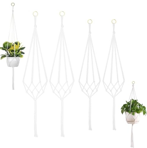 4 Pack Macrame Plant Hanger Cotton Rope Hanging Planter Flower Pot Basket Handmade Wall Hanging Plant Holders Ceiling Plant Holder for Indoor Outdoor Balcony Decoration (80CM *2, 100cm*2)