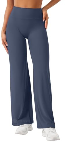 ZAAYO Leggings da donna senza cuciture, a vita alta, flared, leggings da yoga, sport, yoga, da donna, palestra, yoga, pantaloni regolari, lunghi, extra lunghi, Blu mare, XS
