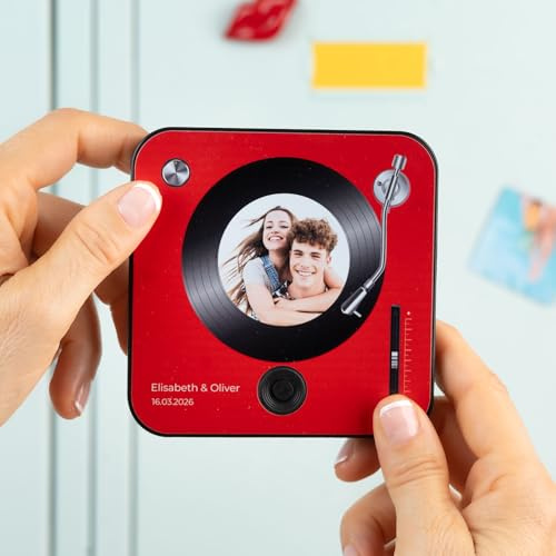 Wanapix | Calamita musicale personalizzata | Magnete da Frigorifero con Foto | Regalo Canzoni/Lettore Musicale | Personazzabile per Lei | Giradischi