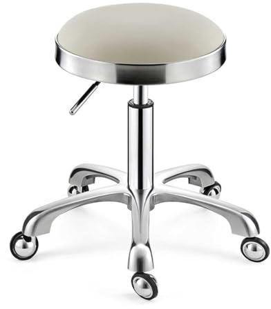 Sadelpall, Beige Silver Rullande Snurrpall Skönhetssalongstol, Läderkudde for Medicinsk Vård, Spa Kontor Massage Manikyr Tatueringsstol(Beige,Silver)