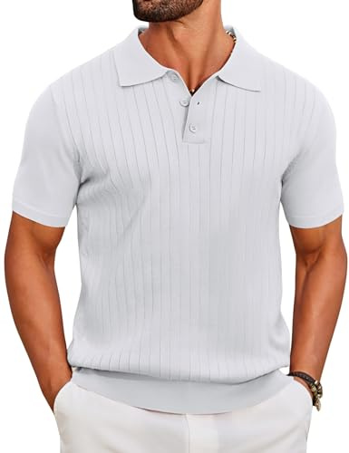 COOFANDY Polo Uomo Maglia Manica Corta Polo Shirt Slim Fit Golf T-Shirt Casual Elastico Bianco L