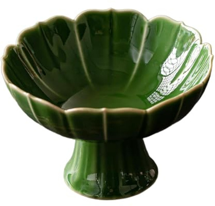 drburpily Coupe à Fruits sur Pied en céramique Verte, idéale pour présenter des Desserts et des Fruits. Parfaite pour la Salle à Manger, Vert, 11.7 x 7 cm