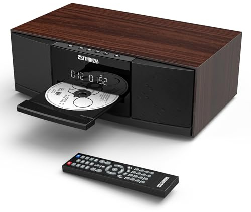 Vintage Bluetooth Stereo System for Home, THINKYA 36W RMS Micro HiFi Systems CD Player Dual 3” Bass with Bluetooth Audio Streaming, FM Radio, USB Port, Aux-in, Remote Control(NO Clock & Alarm)