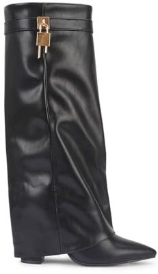 sole london LADIES Women’s Knee High Zip Buckle Fashion Boots – Chic Ruched Design – Comfortable 4-Inch Block Heel – Faux Suede