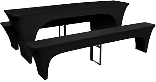 sephironlbb Lot de 3 housses stretch noires pour table de bière et bancs 220 x 70 x 80 cm, housse élastique lavable, antidérapante, protectrice, idéale pour mariage et banquet