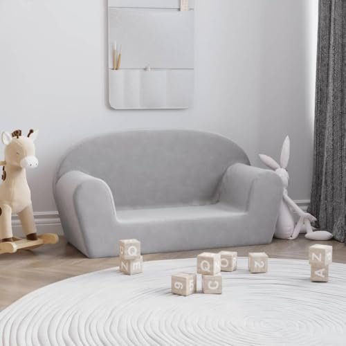 Mangloder Barnsoffa, 2-sitsig, ljusgrå, mjuk plysch, bebis, småbarn, möbler, rum, säng, skötbord, 84 x 34 x 45 cm, med avtagbart överdrag, för läsning, lek och avkoppling