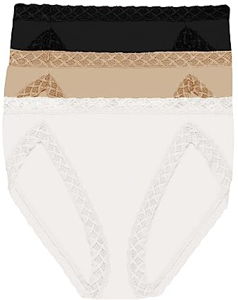 Natori Women's Bliss French Cut 3-Pack Briefs, Black/Café/White, Large (Pack of 3)