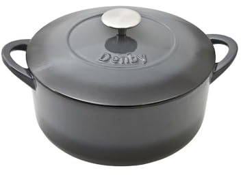 Denby Halo Cast Iron 4L Round Casserole, Medium, Gray
