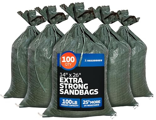 Sandbaggy - Heavy Duty Empty Sandbags For Flooding (14 X 26) - Poly Sand Bags - Flood Barrier, Weight, Construction, Earth Bag Homes - Reusable, UV Resistant - Tie Strings Attached (100 Bags)