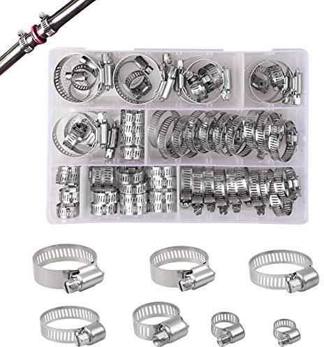 YEYIT Collier de Serrage Inox 60Pcs Colliers de Serrage pour Tuyaux Réglables 6-38mm Collier de Serrage Metallique 7 Tailles Tuyau Clips pour Piscine Tube d'automobiles