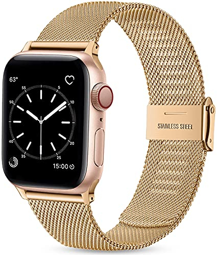 Wepro Straps Compatible with Apple Watch Strap 45mm 44mm 42mm 46mm 49mm for Women/Men, Classic Mesh Business Metal Replacment Strap for Apple Watch SE/Ultra/Ultra 2/Series 10 9 8 7 6 5 4 3 2 1, Gold