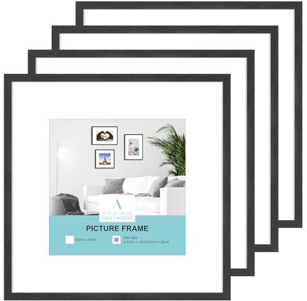 30x30 Picture Frame, Black Wood Photo Frame with mount for 20x20 print