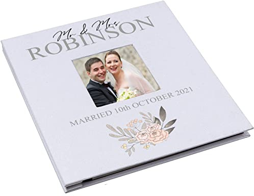 Personalised Large Wedding Photo Album Self Adhesive Hardcover Linen Flower Design