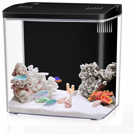Craftsboys 4.5L Aquarium Starter Kits, Small Arcrylic Betta Fish Tank with Led Lights and Backwall Filter (Black)