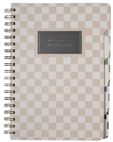 Fringe Studio Large Tab Notebook,Neutral Checks, Flexible Paperback Cover, 5 Subject/Die-Cut Dividers, 7.25 X 10, 180 Lined Pages, Multicolor (343PA002FSC)