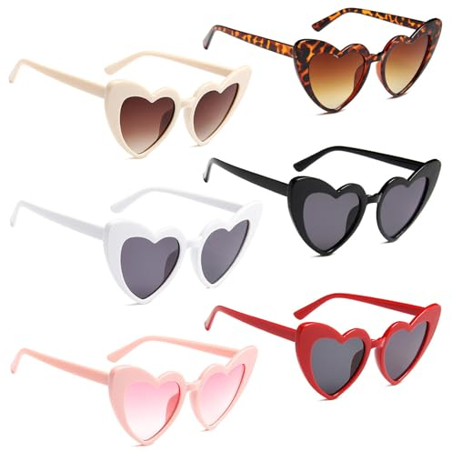 Tuofang 6 Stück Herz Sonnenbrille, Sonnenbrillen Set, Lustige Sonnenbrille Kinder und Erwachsene, Herzbrille für Damen