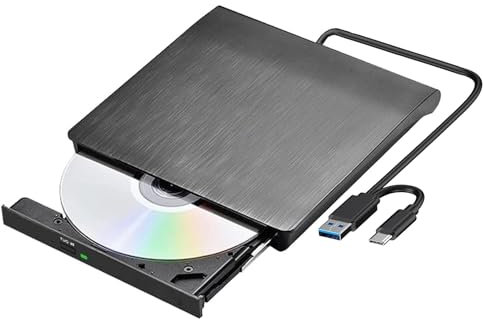 External CD DVD Drive, Portable USB 3.0 Type-C DVD/CD RW Writer Burner for Laptop PC, Desktop, Mac, IOS, Windows 11/10/8/7 / XP/Vista/Linux