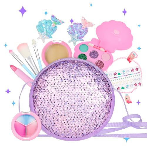 Anpro Kinderschminke Set für Mädchen - Kinderfreundliches, waschbares Make-up mit glitzernder Umhängetasche, Spiel-Make-up-Set für Kinder, Prinzessin-Spielzeug-Geschenk für Mädchen
