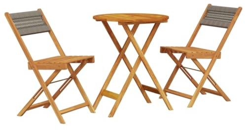 vidaXL Ensemble de Bistro 3 pcs Gris polypropylène et Bois Massif, Ensemble de Bistro de Jardin, Ensemble de Balcon, Ensemble de Meubles d'extérieur