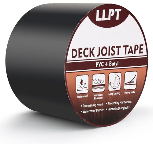 LLPT Ruban Adhésif de Solive pour Terrasse | 101 mm x 15 m | Ruban Clignotant de Protection de Solive | Mastic Butyle Imperméable et Robuste | pour Terrasses en Bois et Poutres de Toit (JDT450P1)