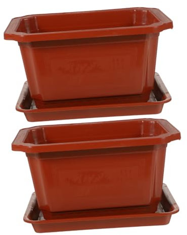 MERRYHAPY 2sätze Rechteckiger Blumentopf Aus Kunststoff Für Bonsai Großer Garten-pflanztopf Mit Praktischer Haushalts-blumentopf Für Innen Und Büro