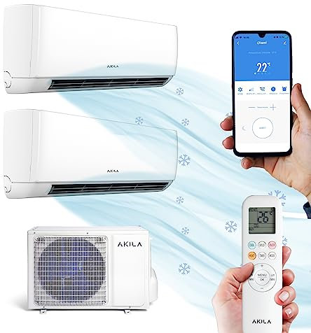 OBAMI - Climatiseur réversible fixe - Bi-split - 6200W - 21000 BTU - 40m2 + 30m2 - Gaz R32-4D Airflow - Golden Fin - Wifi